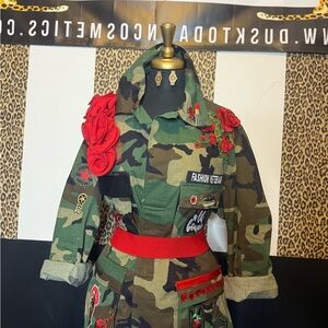 Camouflage Jacket with Red Accents
